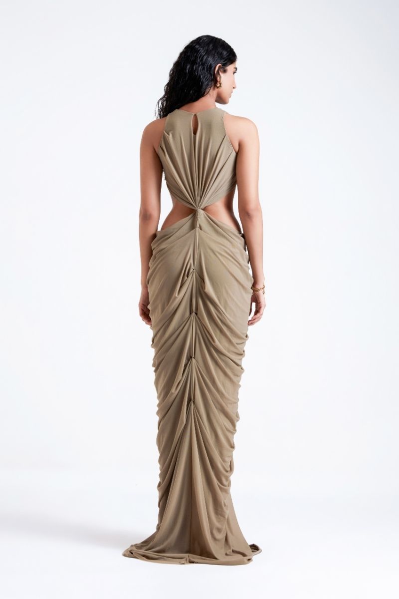 Deme By Gabriella KRYSTA FRENCH GRAY MAXI DRESS