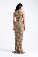 Deme By Gabriella Krysta French Gray Maxi Dress with flowing fabric and elegant design, perfect for formal or casual occasions.