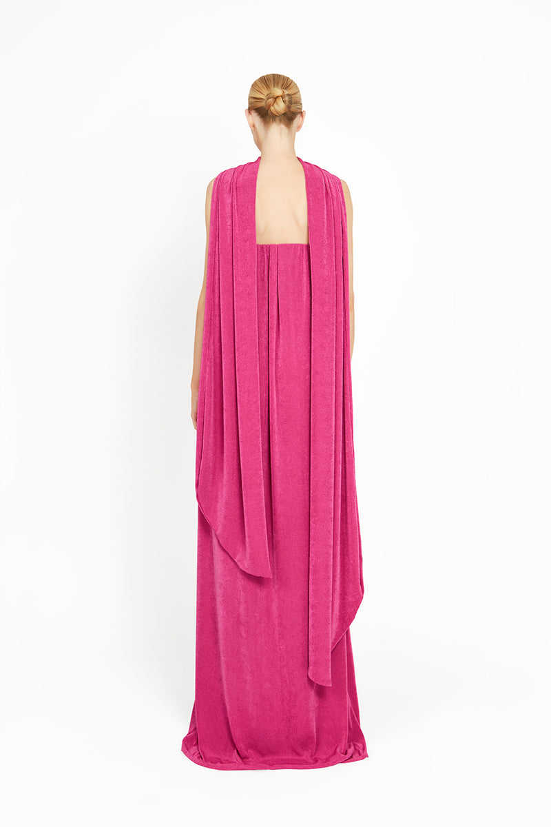 Pink Kushmita maxi dress by Khanum's, featuring flowing fabric and elegant design, perfect for summer or special occasions.