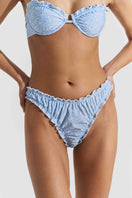 Seaquelle light blue print bikini top and sea bottom set, stylish swimwear for summer beachwear.