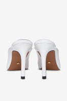 White LANA heels by 10TH FLOOR featuring a sleek design, pointed toes, and stylish stiletto heels.
