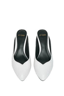 White Lana heels by 10th Floor, stylish women's footwear with sleek design and pointed toes, perfect for formal or dressy occasions.
