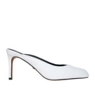 White LANA heels by 10TH FLOOR featuring sleek design and pointed toes, perfect for elegant footwear.