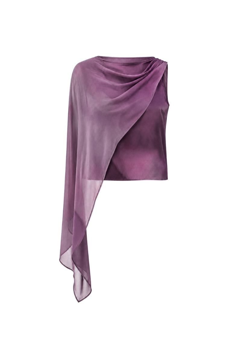Purple printed Lary blouse by Tinta Latina, featuring long sleeves and a stylish floral design, perfect for casual or office wear.