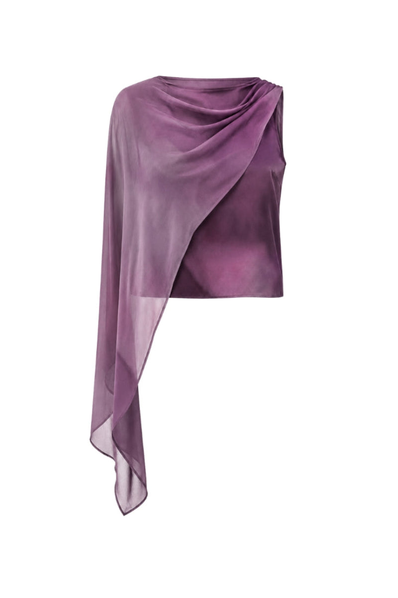 Purple printed Lary blouse by Tinta Latina, featuring long sleeves and a stylish floral design, perfect for casual or office wear.