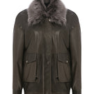 TAGG leather barn jacket with a removable fur collar, featuring rugged style and durable design for outdoor wear.