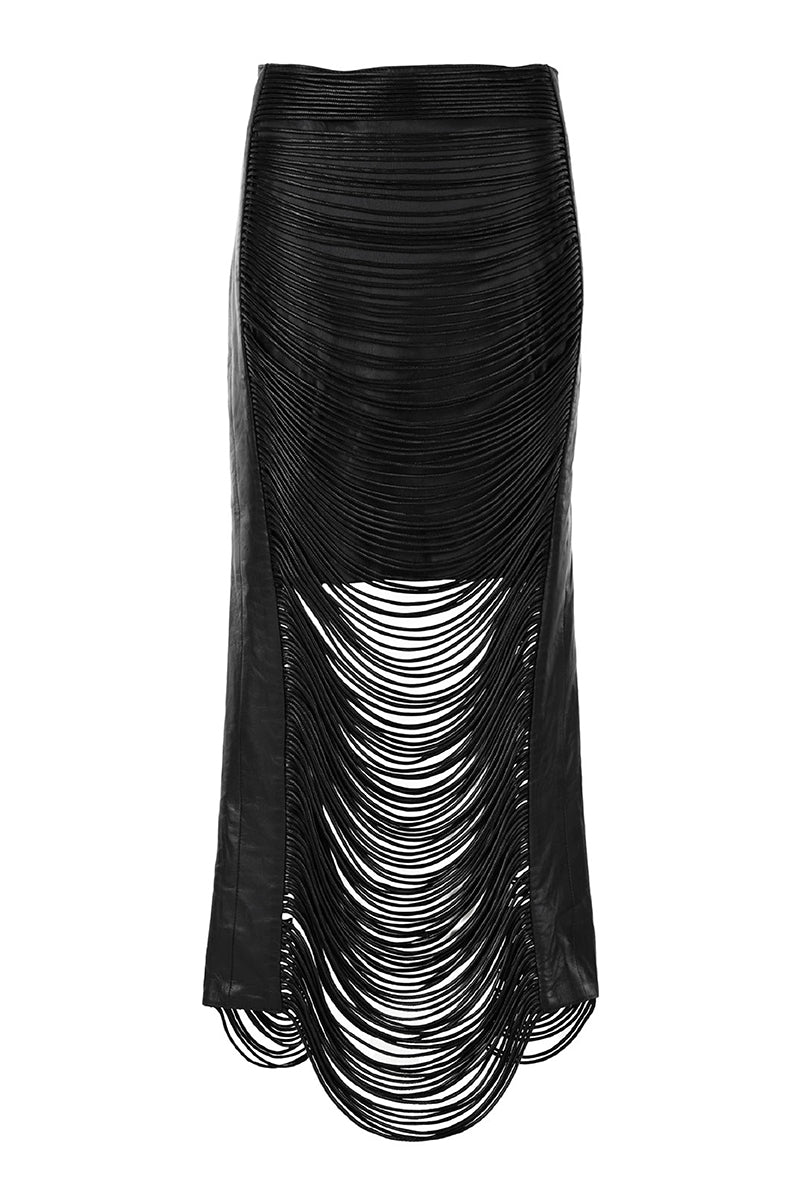 LEATHER SNAKE-LIKE CORD MAXI SKIRT - CULT MIA