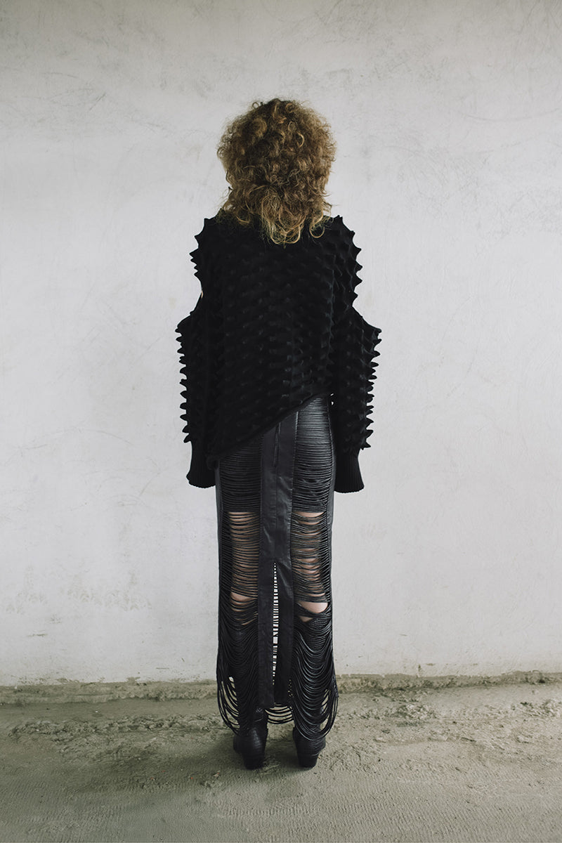 LEATHER SNAKE-LIKE CORD MAXI SKIRT - CULT MIA