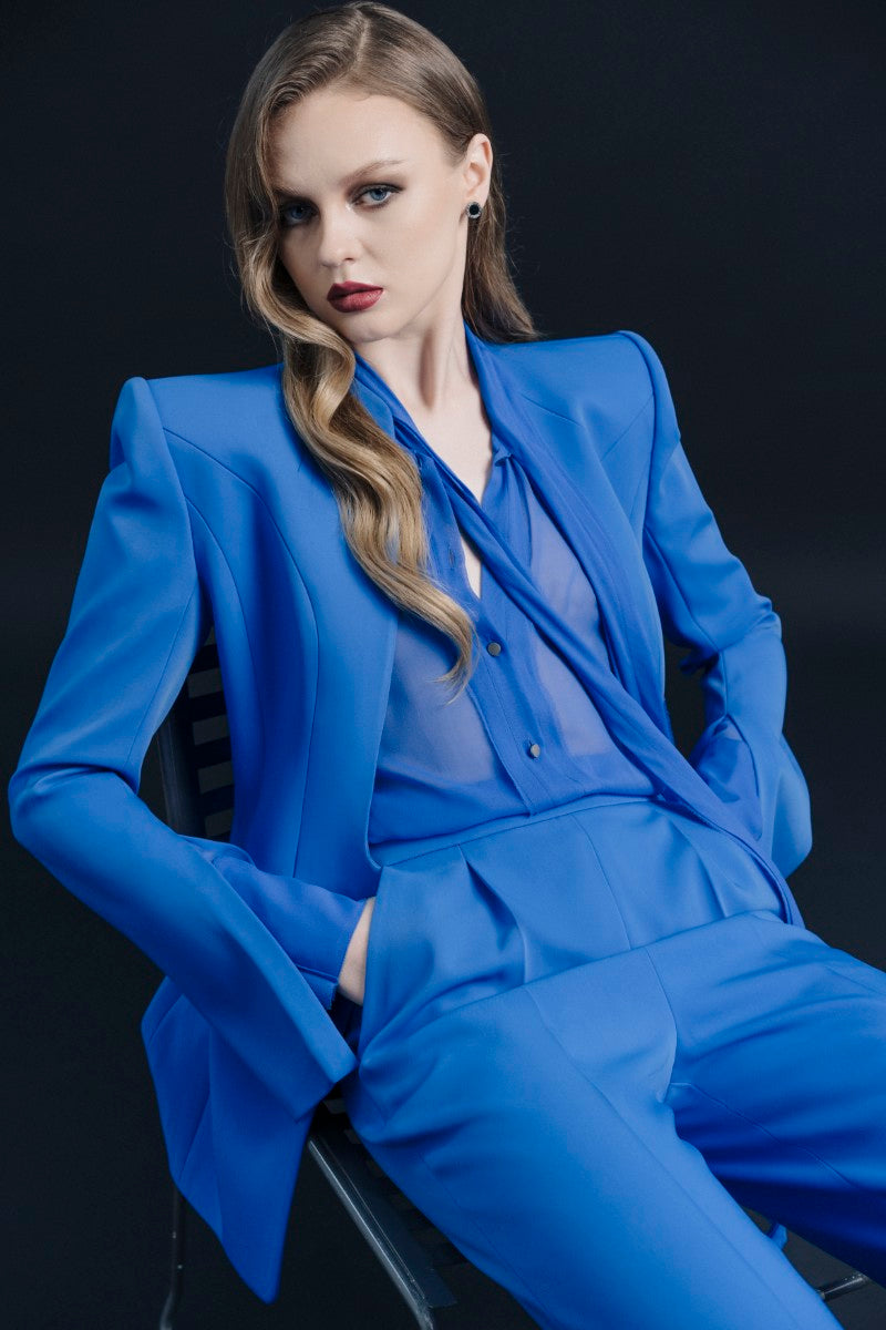Blue Marseille jacket by Lekieu, stylish outerwear with a structured fit and button details, perfect for casual or formal wear.