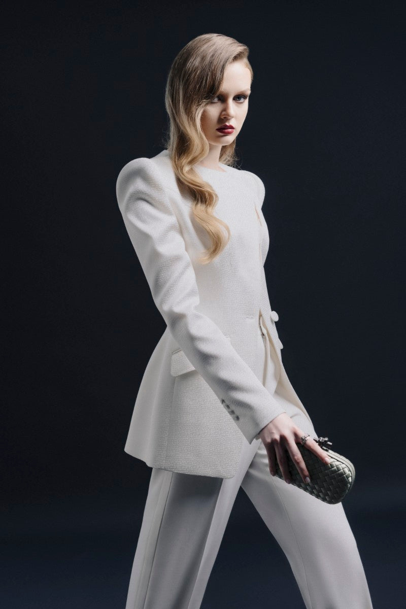 White Montpellier jacket by Lekieu, stylish outerwear with a modern fit, displayed on a neutral background.