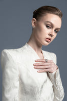 Cream Badajoz jacket by LEKIEU, stylish lightweight jacket with a classic design, shown on a model.