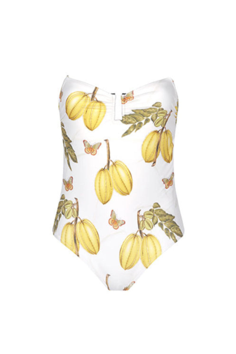 Aguaclara L'EST One-Piece Swimsuit in vibrant pattern, featuring a fitted design and scoop neckline, suitable for beach or pool wear.