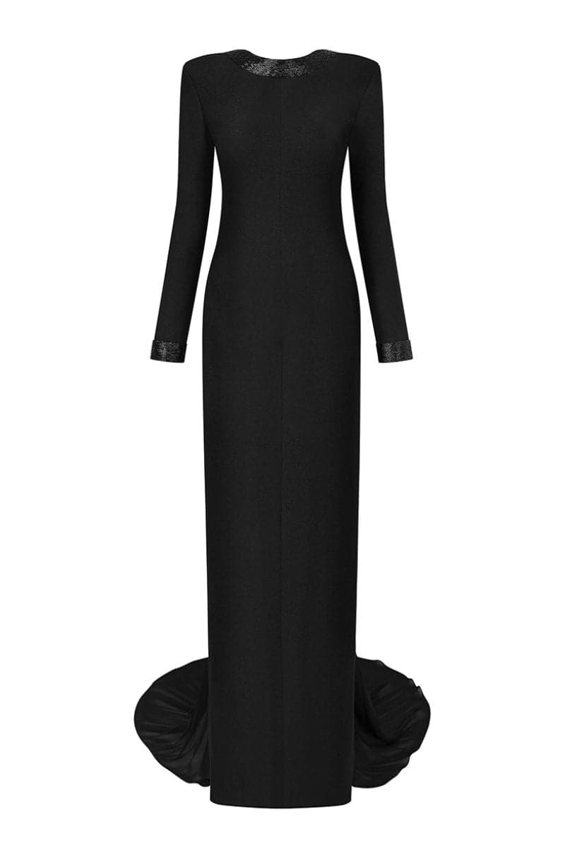 BELLA BLACK ROUND-NECK MAXI DRESS - CULT MIA