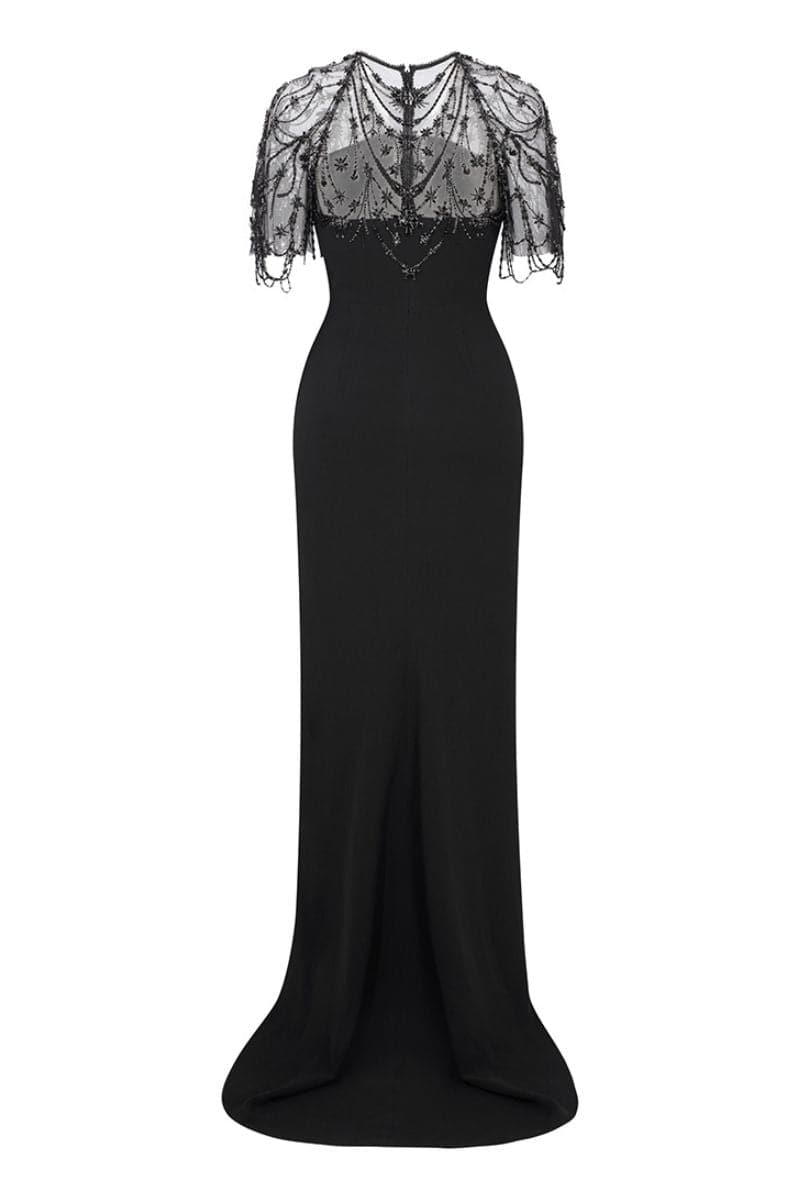JADE BLACK LONG BEADED GOWN - CULT MIA