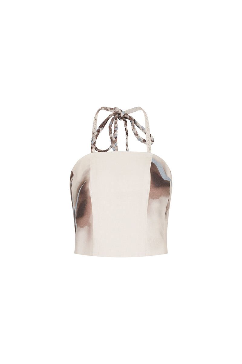 TINTA LATINA ivory top with a stylish design, featuring a fitted silhouette and elegant neckline, shown on a model.