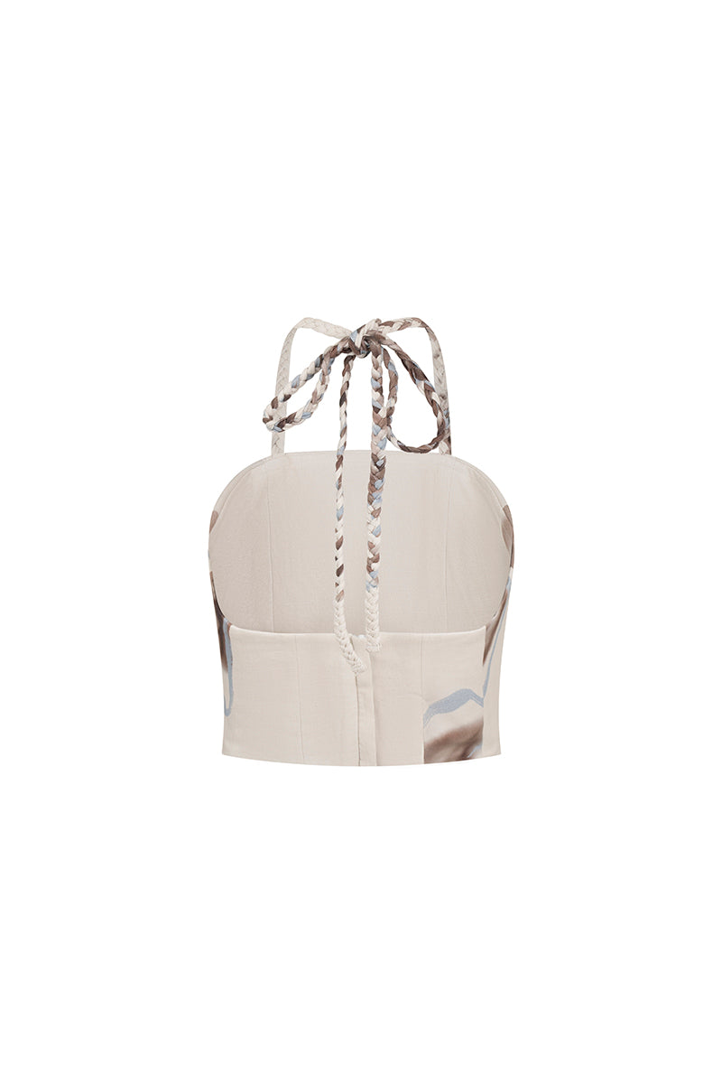 Tinta Latina ivory Lettitop blouse, sleeveless top with a relaxed fit and round neckline, displayed on a hanger.