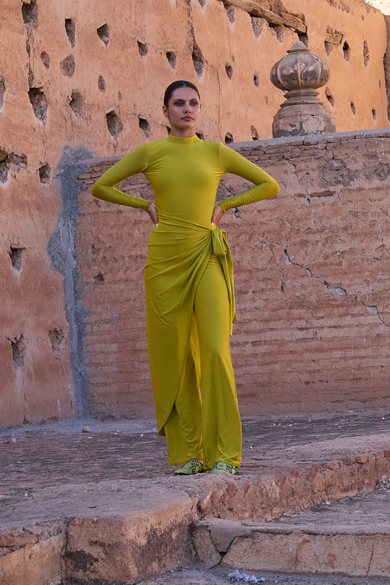 LIME DRAPED SKIRT PANTS