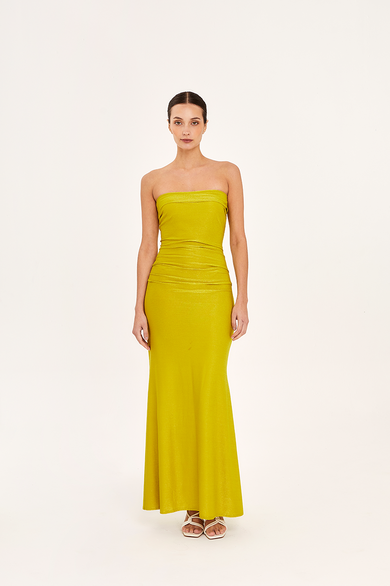LIME STRAPLESS MIDI DRESS