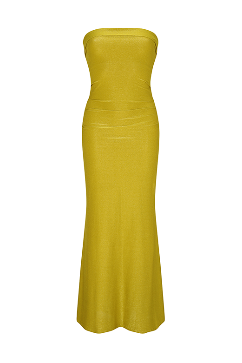LIME STRAPLESS MIDI DRESS