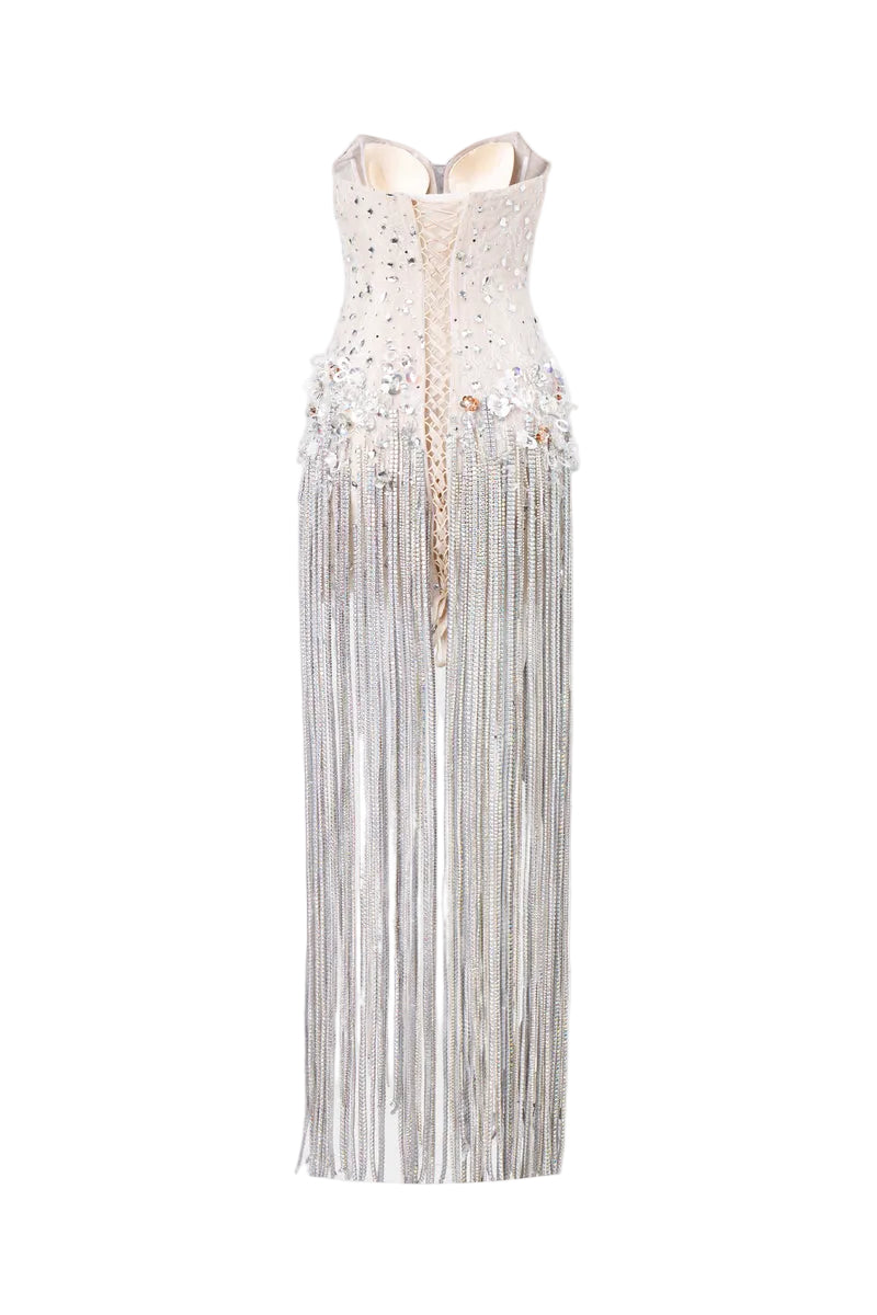 RAPHAEL STRAPLESS SEQUIN DRESS IN WHITE | CULT MIA RAPHAEL STRAPLESS SEQUIN DRESS IN WHITE | CULT MIA