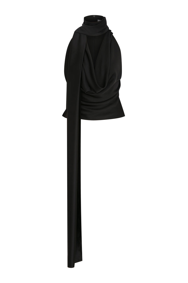 Tagg long scarf detail cowl neck blouse, featuring a flowing design with a stylish scarf accent and cozy cowl neckline.