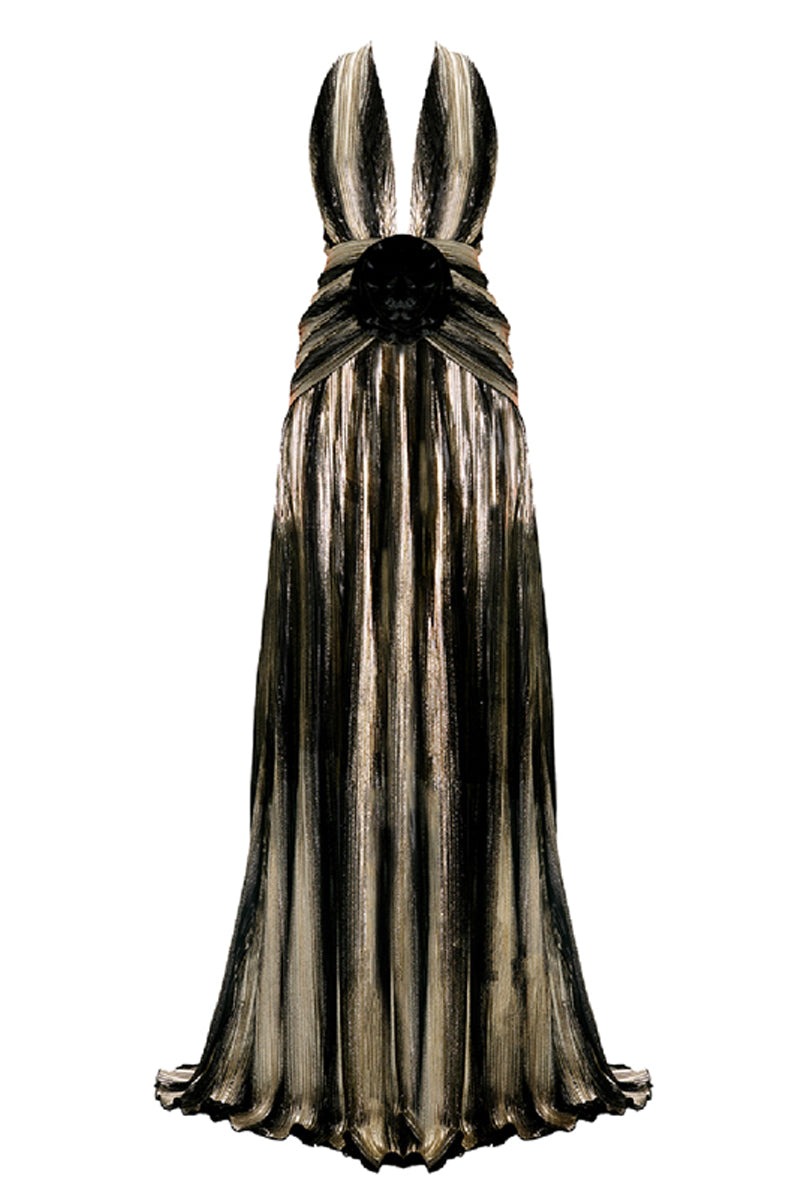 Elegant Nur Karaata Louvre Palace gown with intricate embroidery and flowing fabric, showcased in a stylish design.