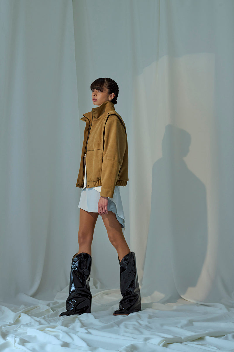 Suede Katy Jacket by Lorena Saravia, stylish women's jacket featuring soft suede material and modern design.