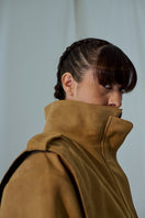 Suede Katy jacket by Lorena Saravia featuring a stylish design, shown on a model with a neutral background.