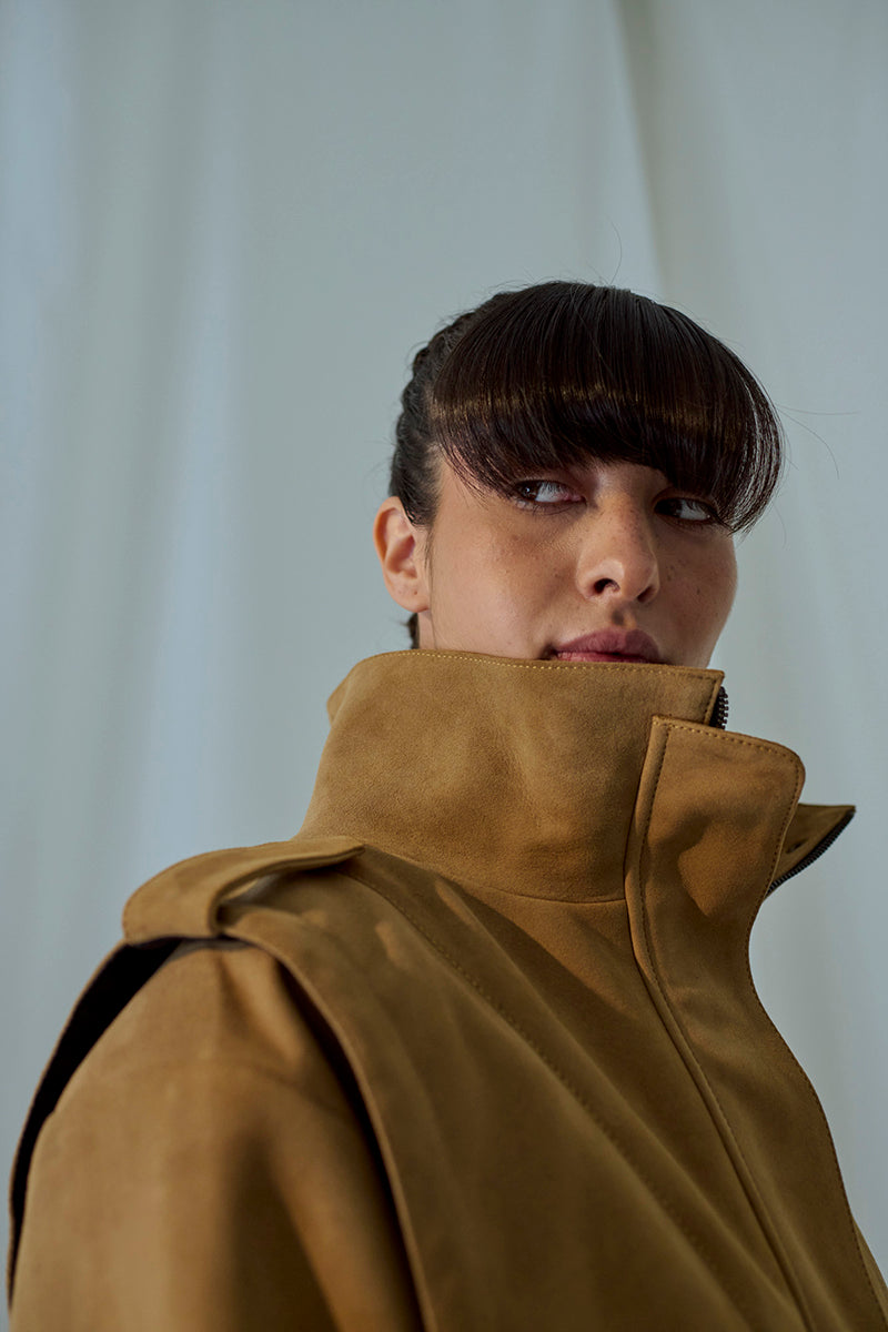 Suede Katy jacket by Lorena Saravia featuring a stylish cut, soft texture, and neutral color, perfect for casual wear.