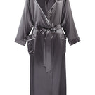 Gray silk long women's robe by MANITO, featuring a luxurious, flowing design with elegant long sleeves and a comfortable fit.