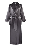 Gray silk long women's robe by MANITO, featuring a luxurious, flowing design with elegant long sleeves and a comfortable fit.