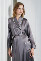 Manito women's silk long robe in gray, soft and luxurious with a flowing design, perfect for elegant loungewear.