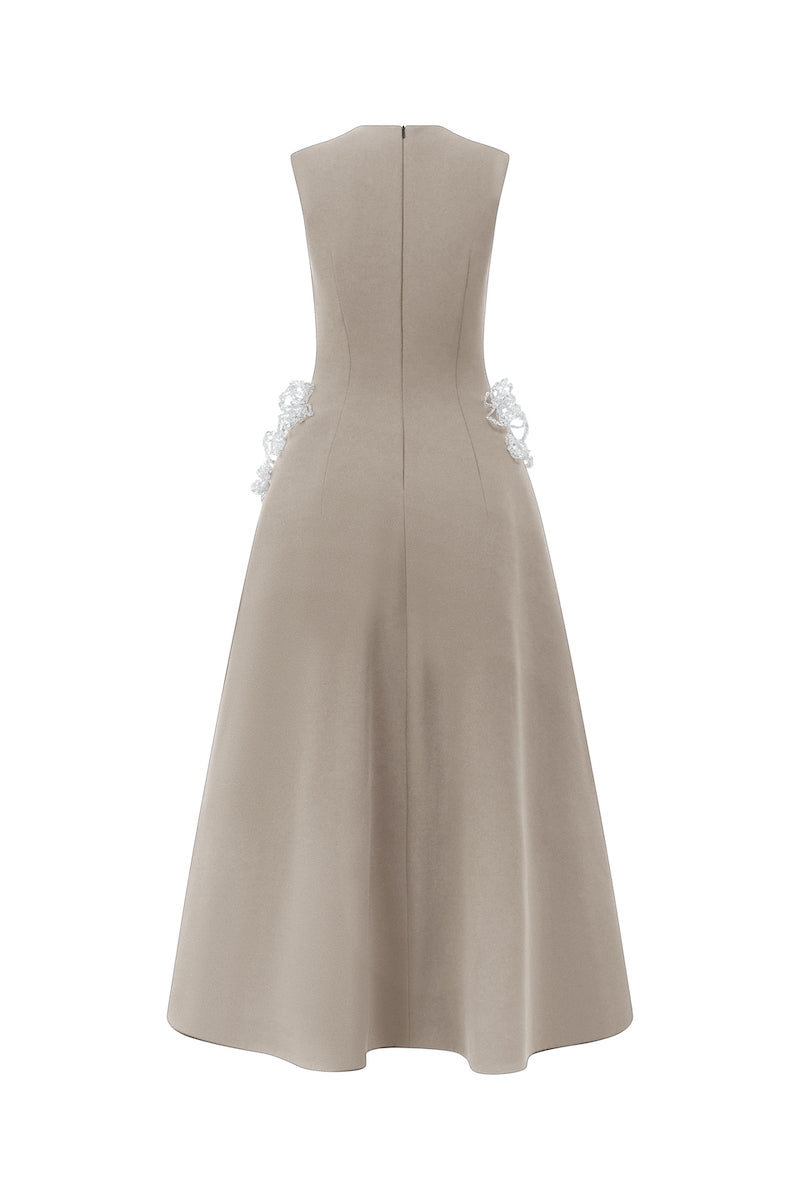 SLEEVELESS POLY CREPE MIDI FLARED DRESS | CULT MIA | L'SCARLETT SLEEVELESS POLY CREPE MIDI FLARED DRESS | CULT MIA | L'SCARLETT