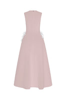 Pink sleeveless poly crepe midi flared gown by L'Scarlett, showcasing a stylish flowy design perfect for elegant occasions.