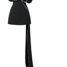 Black poly crepe and chiffon mini dress by L'Scarlett, featuring a stylish, flowy design perfect for casual or semi-formal occasions.