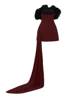Red poly crepe and chiffon mini dress by L'SCARLETT, featuring a stylish, flowy design perfect for casual or semi-formal occasions.