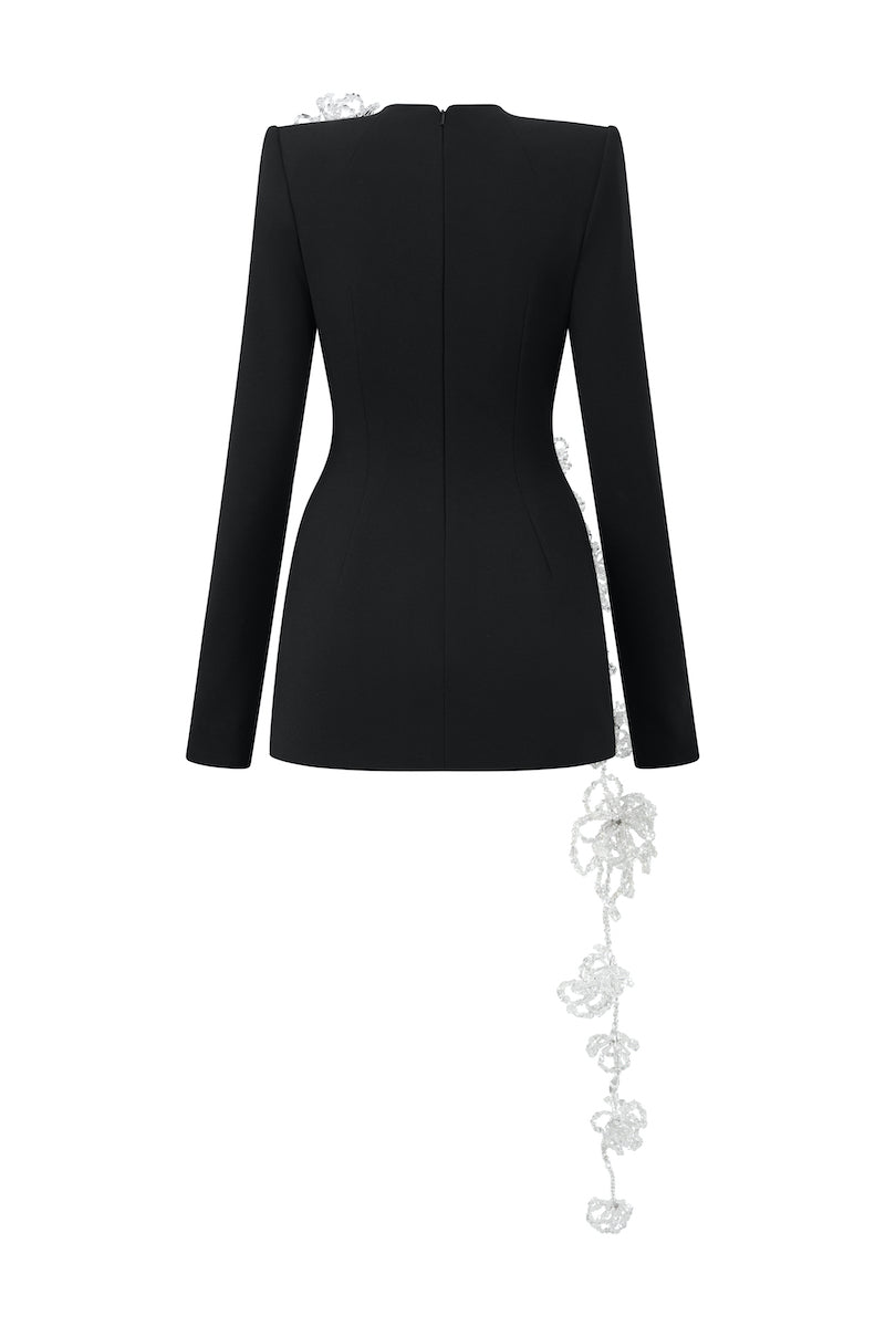 long sleeve crepe mini dress Crepe Long-Sleeved Mini Dress with Embroidery Lime Yellow / US 2