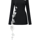 Black long-sleeve poly crepe mini dress from L'SCARLETT featuring a sleek fit and stylish design.
