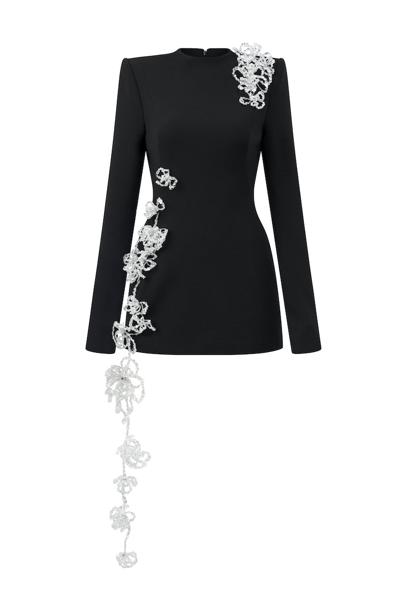 LONG-SLEEVE POLY CREPE MINI DRESS