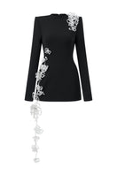 Black long-sleeve poly crepe mini dress from L'SCARLETT featuring a sleek fit and stylish design.
