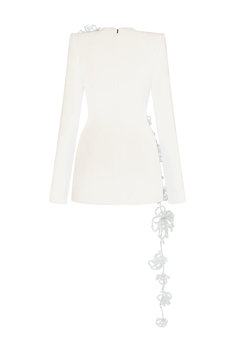 long-sleeve crepe mini dress Black Embellished Crepe Long Sleeve Mini Dress