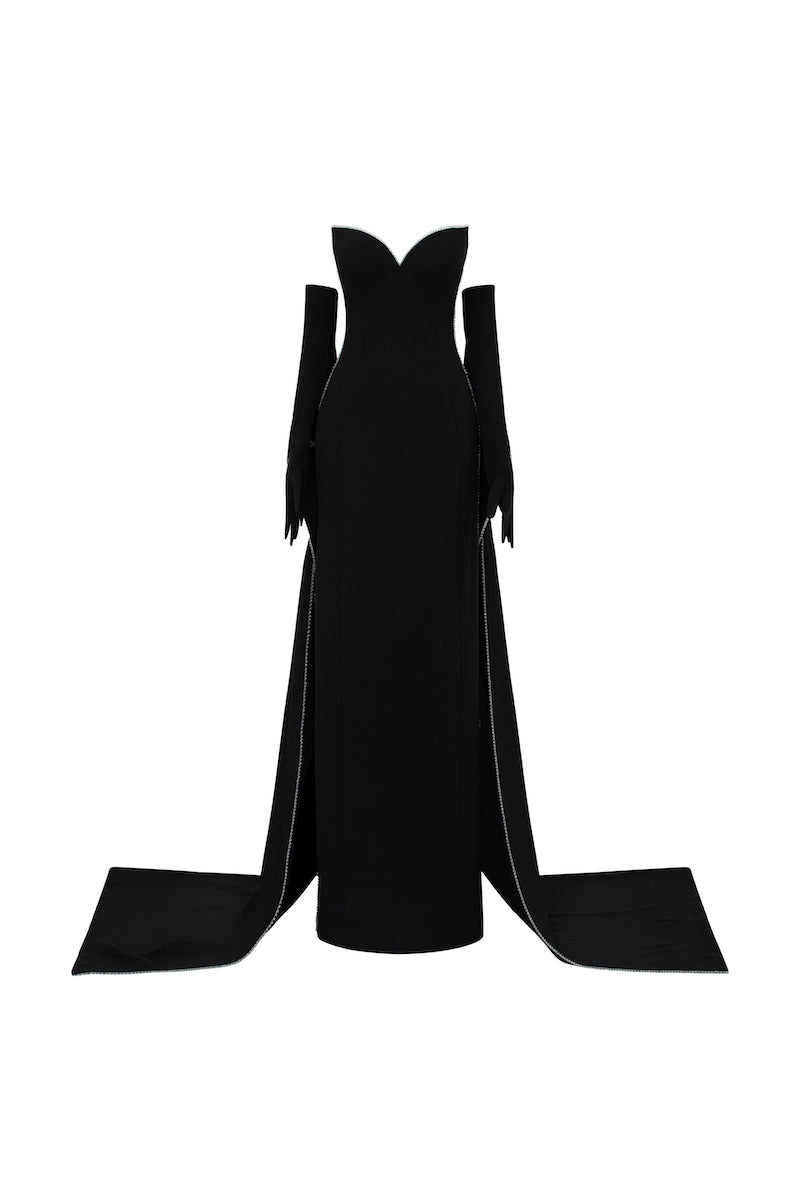 OFF-SHOULDER POLY CREPE GOWN