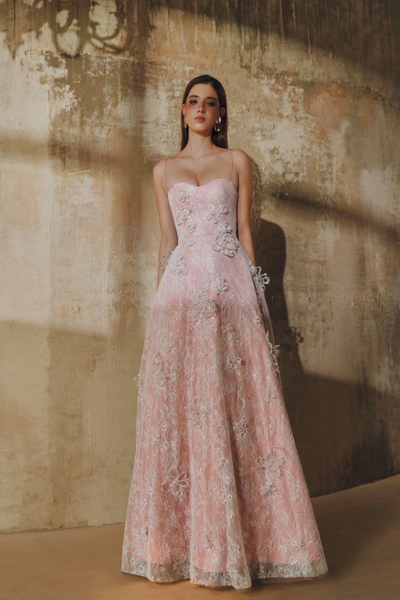 A-LINE SPAGHETTI STRAPS GLITTER LACE MAXI DRESS IN PINK | CULT MIA | L'SCARLETT A-LINE SPAGHETTI STRAPS GLITTER LACE MAXI DRESS IN PINK | CULT MIA | L'SCARLETT