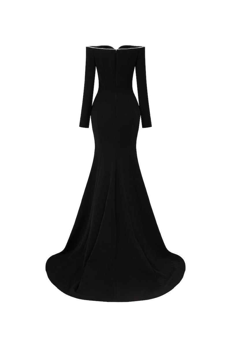 LONG-SLEEVE POLY CREPE OFF-SHOULDER MERMAID GOWN | CULT MIA | L'SCARLETT LONG-SLEEVE POLY CREPE OFF-SHOULDER MERMAID GOWN | CULT MIA | L'SCARLETT
