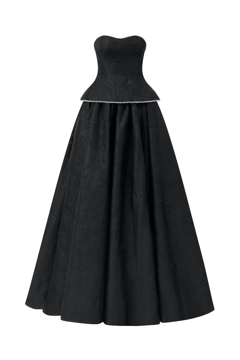 OFF-SHOULDER LUMINOUS JACQUARD GOWN