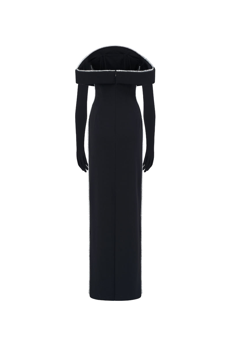 black long sleeve off the shoulder maxi dress Black Maxi Dress - Long Sleeve Dress - Off-the-Shoulder Dress