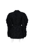 Black long-sleeve mini blazer dress by L'SCARLETT, featuring a tailored fit and classic lapel collar, shown on a model.