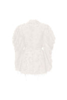 White long-sleeve mini blazer dress by L'SCARLETT, featuring a tailored fit and stylish lapel collar.