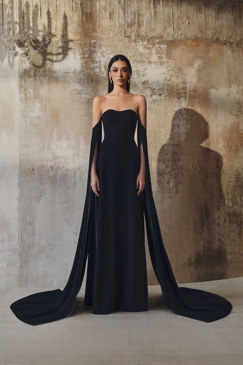 OFF-SHOULDER MAXI DRESS WITH SHEER SLEEVES - CULT MIA