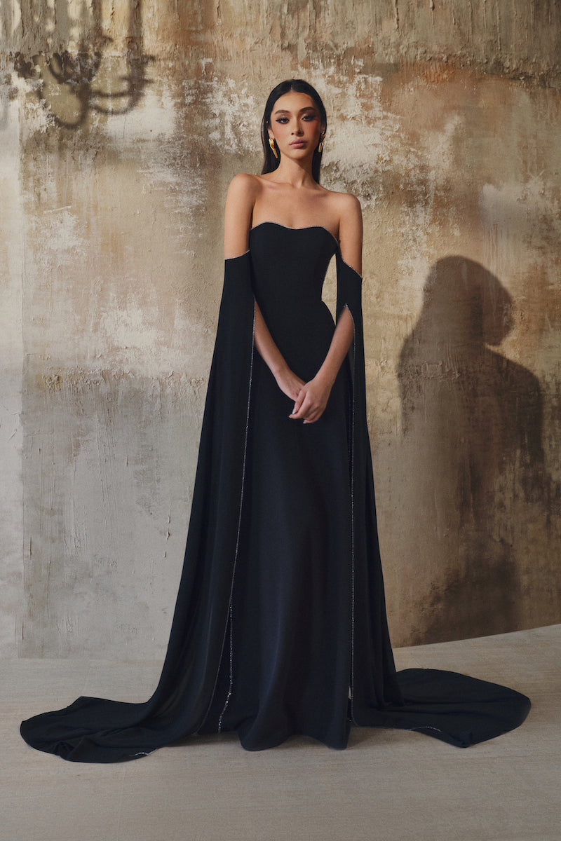 OFF-SHOULDER MAXI DRESS WITH SHEER SLEEVES - CULT MIA